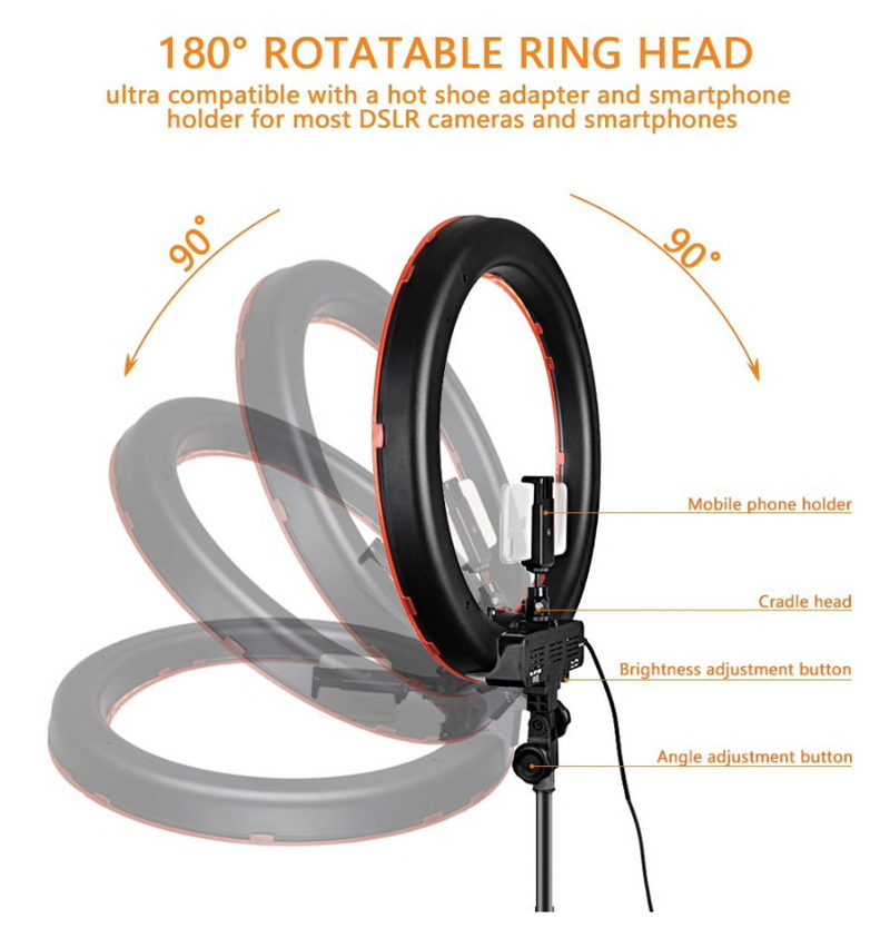 Ringlight LED lamp (18 inch) incl. statief