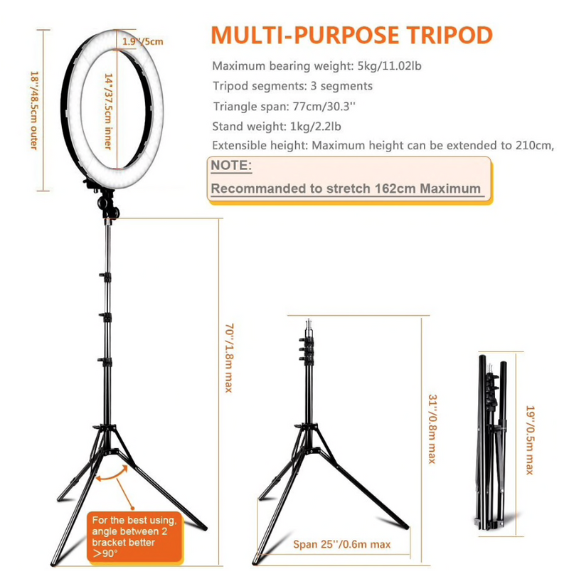 Ringlight LED lamp (18 inch) incl. statief